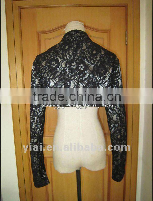 HJ3 Free Shipping High Quality Custom-made Beautiful Black Lace High Neck Non-transparent Thick Wedding Jacket