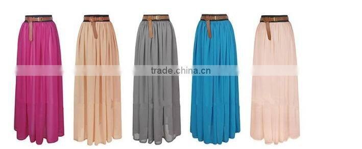 Sexy women Chiffon Pleated Maxi Long Dress Elastic Waist Bust Skirt