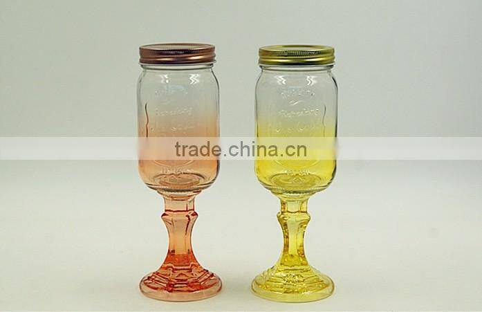 Colored Mason Jar Stitching base with metal Lid and Straws