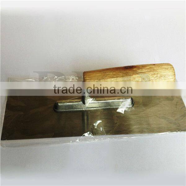 Stainless plastering trowel with wooden handle
