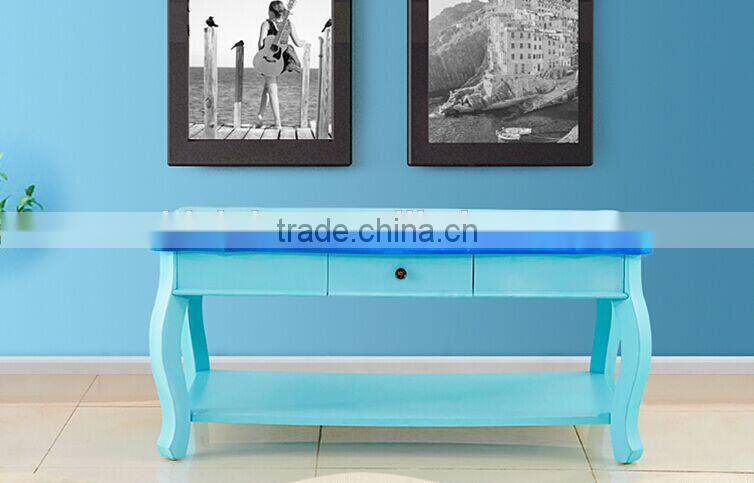 Mediterranean Style Coffee Table, Sailing Boat Handpainting Tea Table, Pastoral Solid Wood Living Room Coffee Table (BF01-X1157)