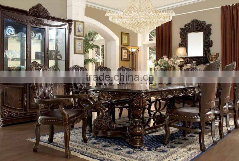 Luxury American Style Elegant Solid Wood Gold Plated Dining Room Furniture Set With Matching Dining Chair(MOQ=1 SET)
