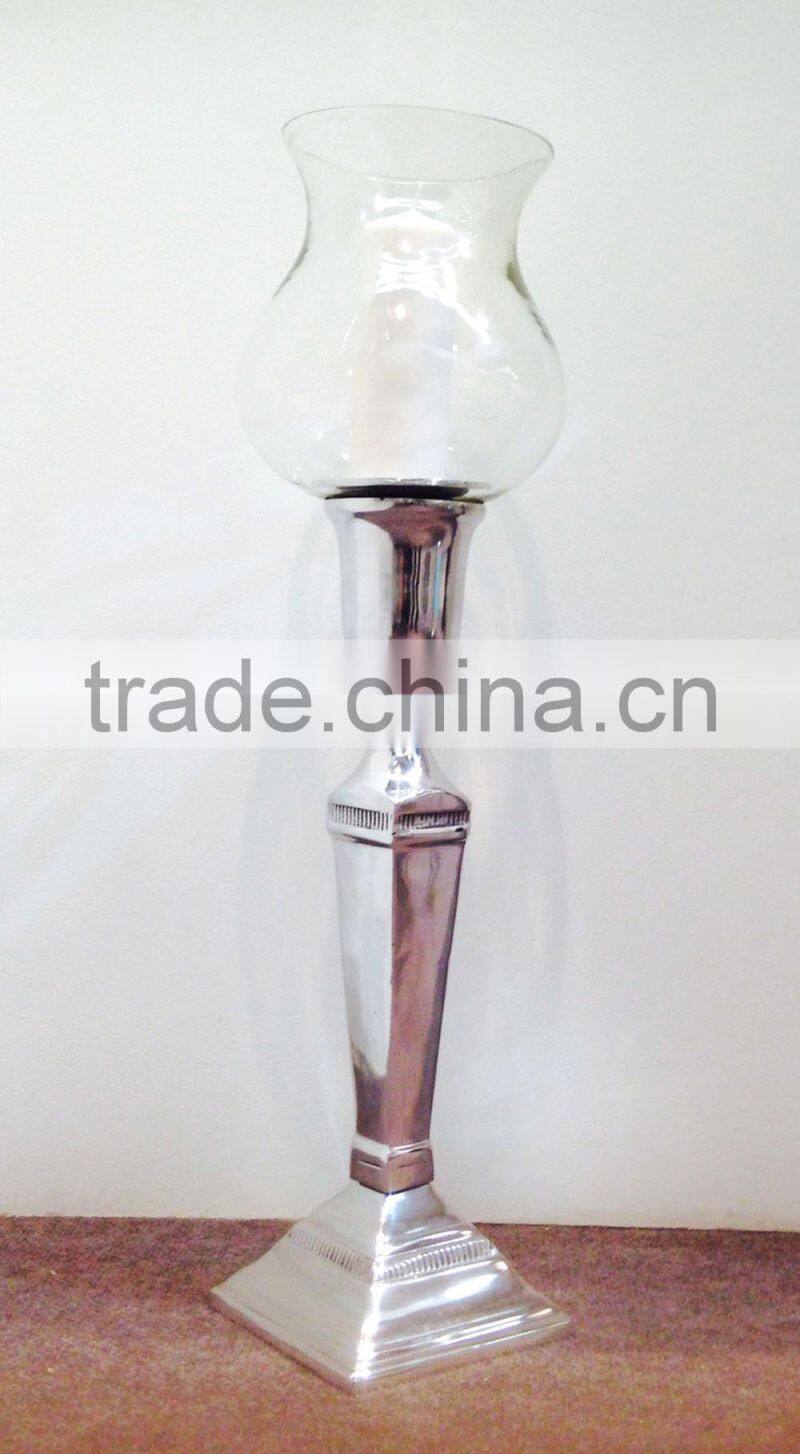 Aluminum mirror finish tall pillar holder candle holder set