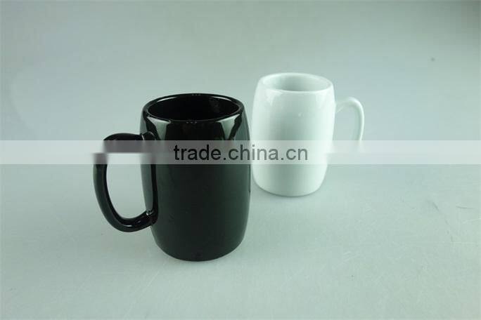 white and black colored glazed ceramic beer mug 7 oz cheap price wholesale