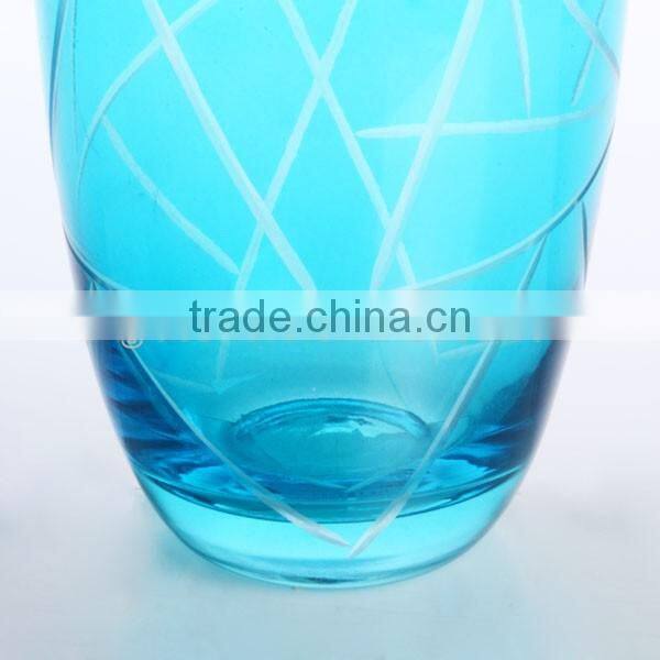 Hand Blown Crafted Color Drinking Glass Cup with White Strip