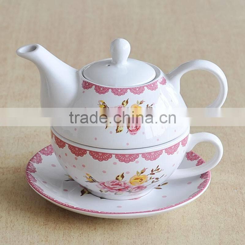 TEA FOR ONE SET, PORCELAIN WITH DECAL
