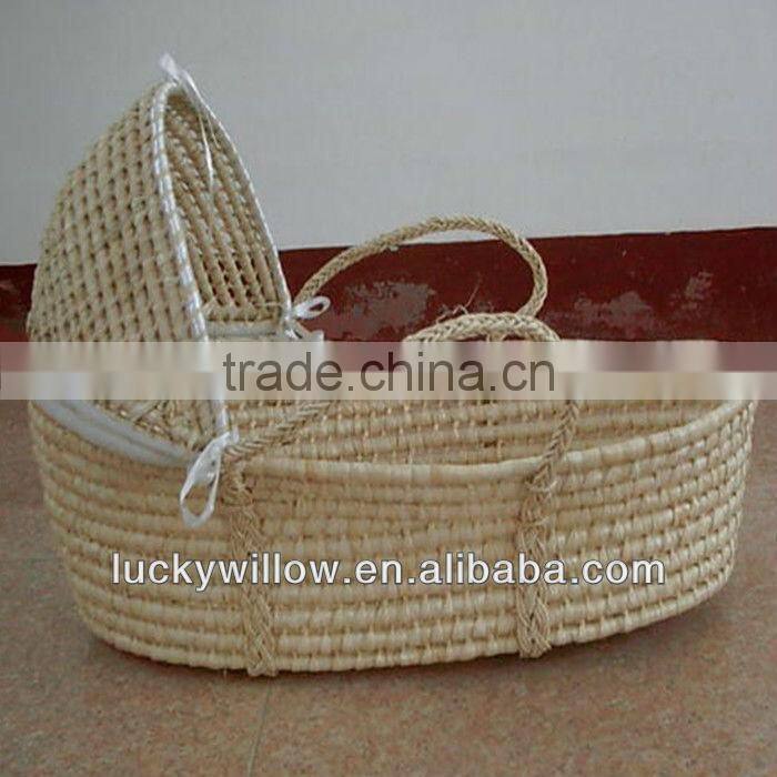 hand made white wicker baby pram basket for home use