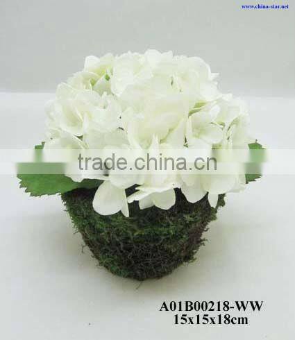 artificial hydrangeas with rattan pot