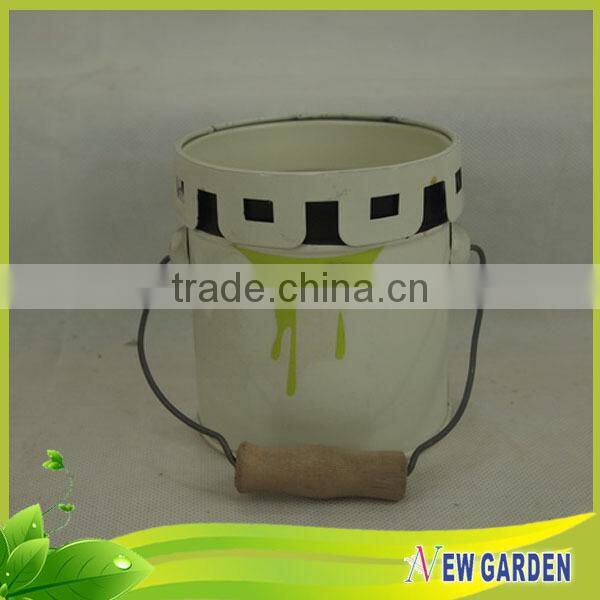 Paint Bucket Shape Small Flower Vases With Handle,Colorful Metal Flower Pot