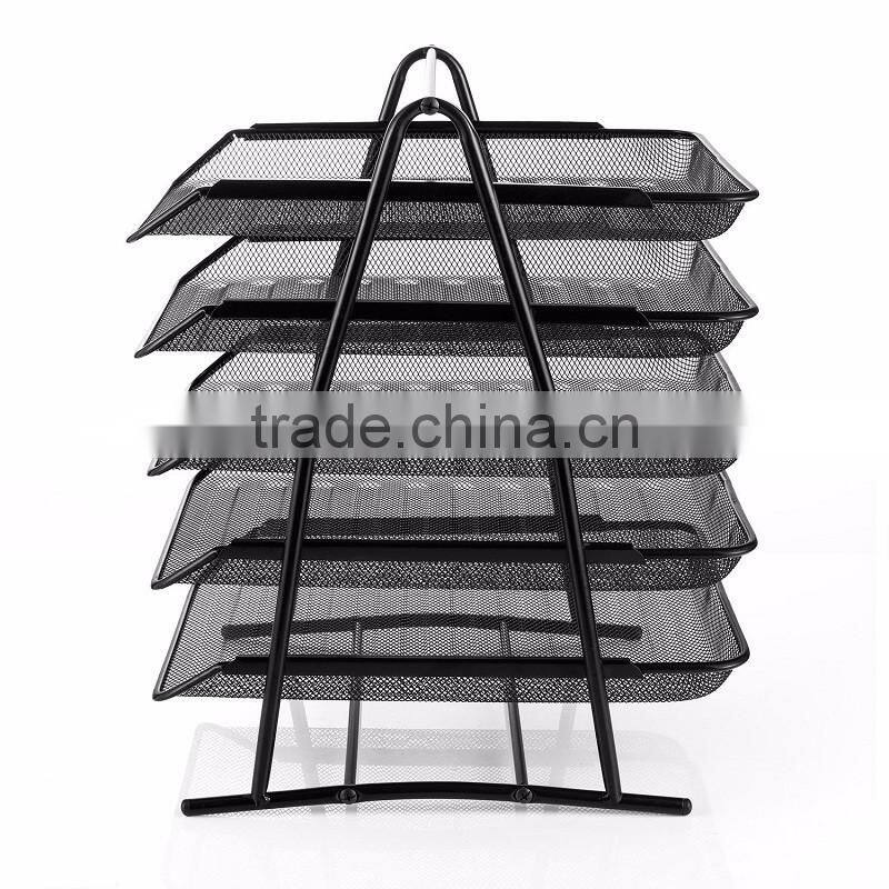 2017 amazon popular design 5 layers black metal mesh desk file holder