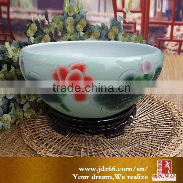 Modern style high glazed handpainted lotus oval aquarium for garden decoration