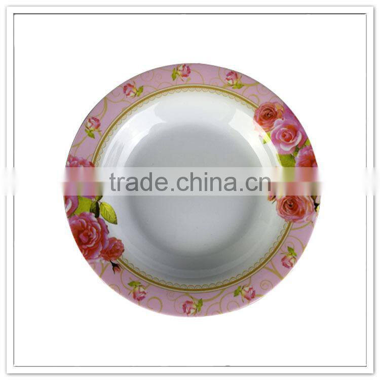 Royal gold line design with rose printed round plates dinnerware sets cheap