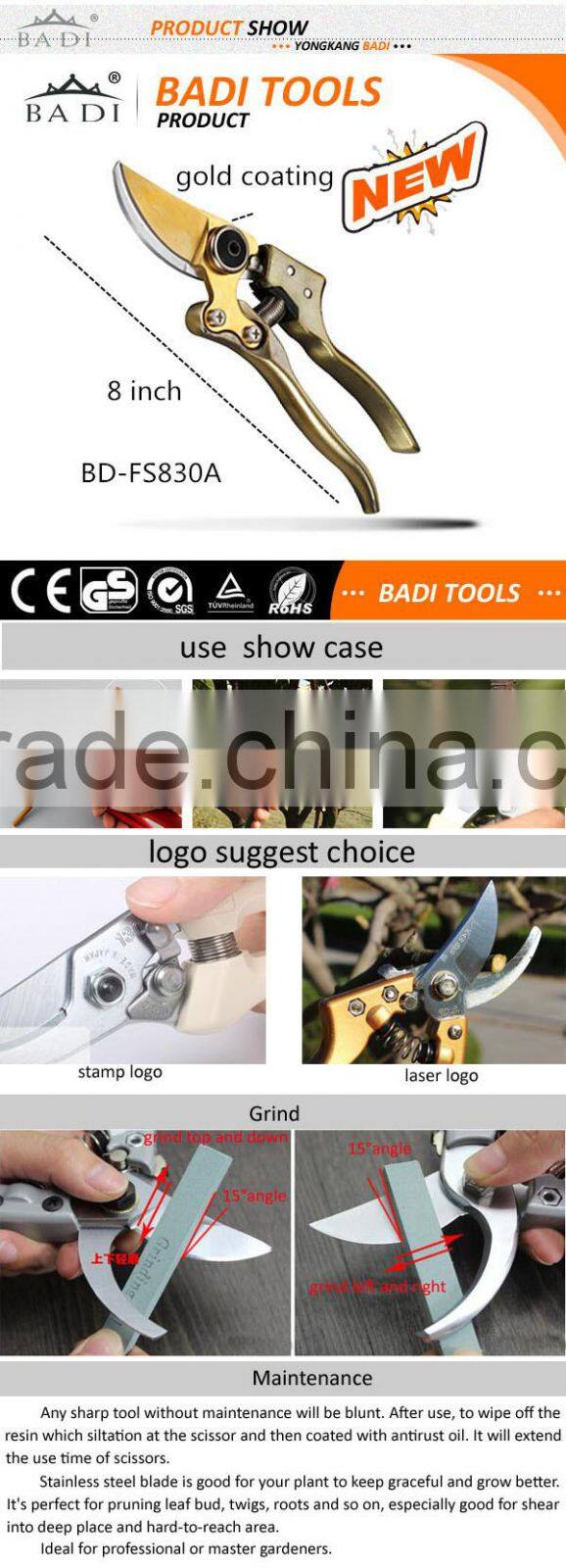 hot sale garden Ratchet Pruner with gold yellow coating