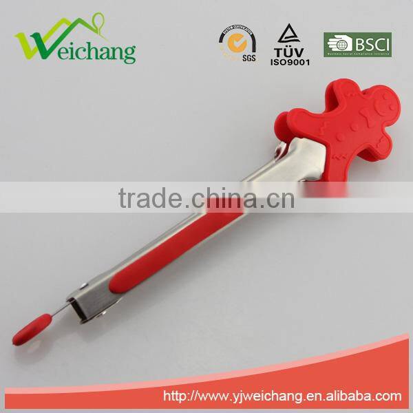 WCJ628 Premium Comfort Stainless Steel Locking oblong Food Tong with Silicone Heads, Good Grip