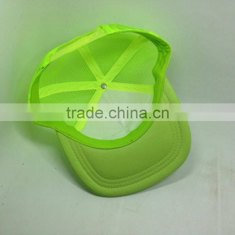 Fluorescent Yellow Trucker Style Snapback Cap With Sponge Mesh Cap