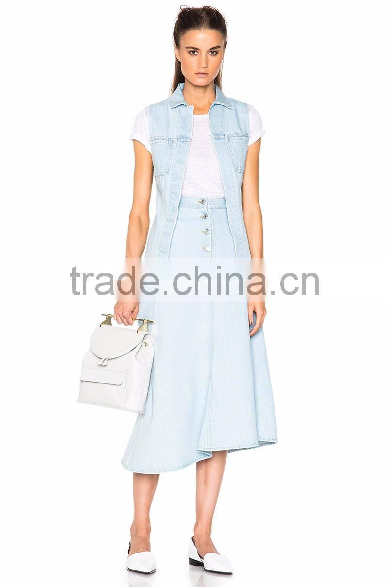 fashion ladies high waist flared maxi long denim skirt