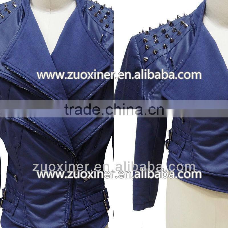 2014 women's fashion pu leather wholesale motorcycle jacket