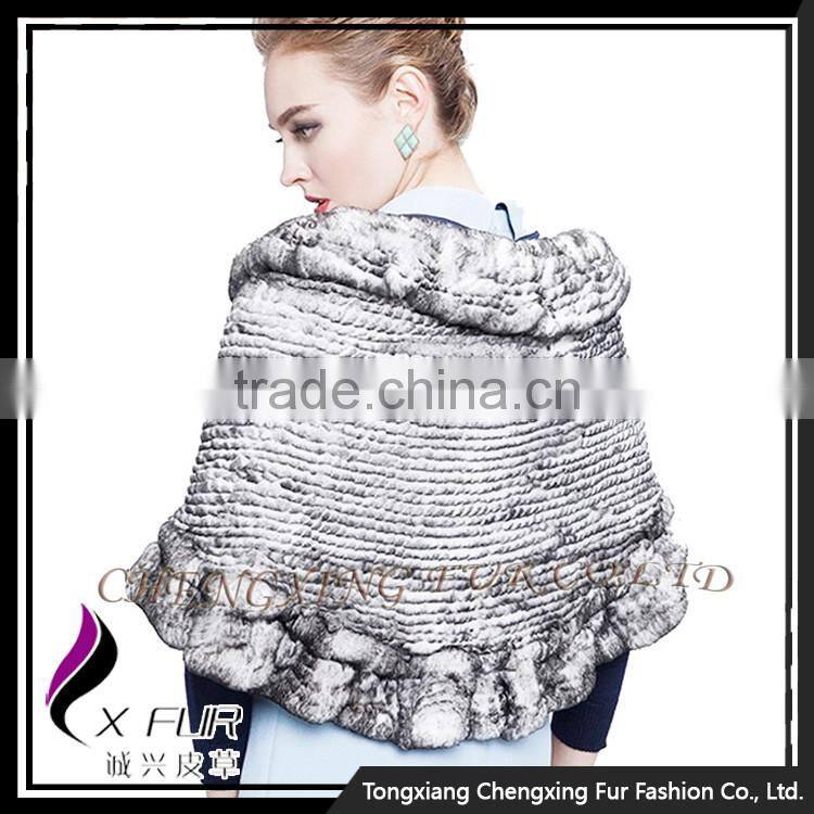 CX-B-128A Alibaba China Supplier Knitted Rabbit Fur Women's Shawl/ Poncho