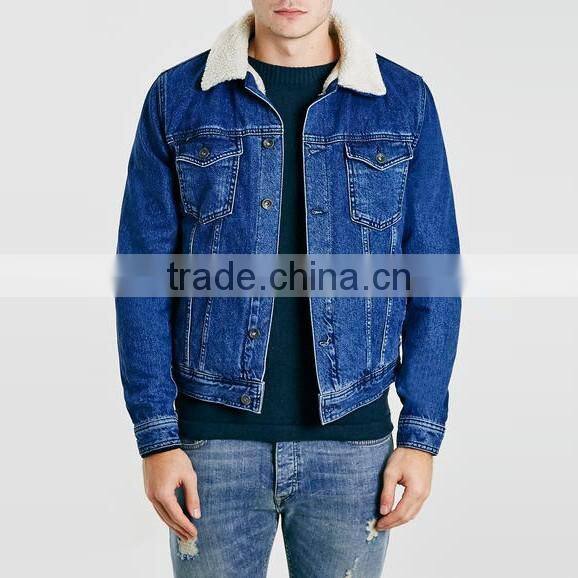 blue washed men winter jacket with fur collar windbreak wholesale