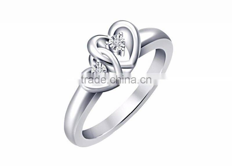 Designer Silver Plated CZ Studded Double Heart Ring