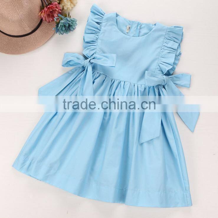 Plain Blue Ruffle Dress Children Frock Design Kids Clothing