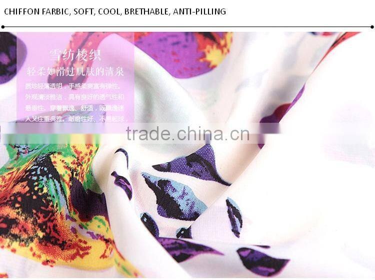 Hot Sale European style plus size batwing sleeves printing Chiffon Blouse shirt for women , Casual Chiffon Blouse &tops