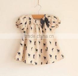 2016 New Style Fashion Kids Clothes Dresses For Kids Fancy Designs Baby Girls Casual Printed fawn Dress with bowknot