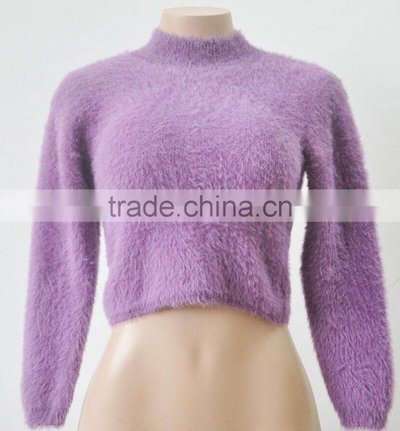 M1145 Runwaylover 2016 latest design fashion ladies fur turtleneck sweater tops