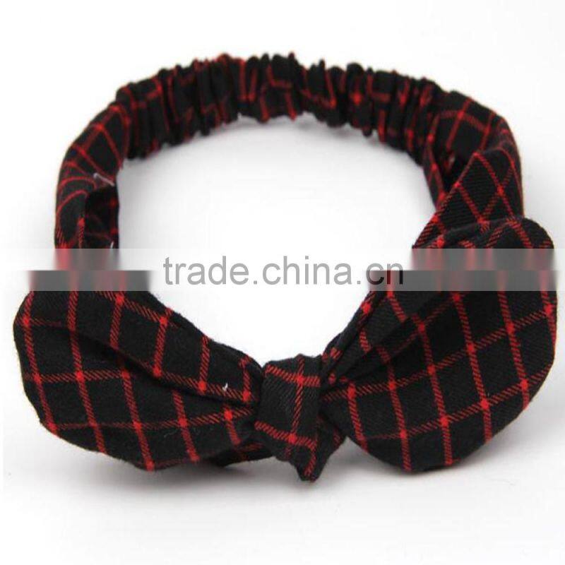 Retro Knot Bow Head Wrap ,Wholesale Checked Elastic Headband