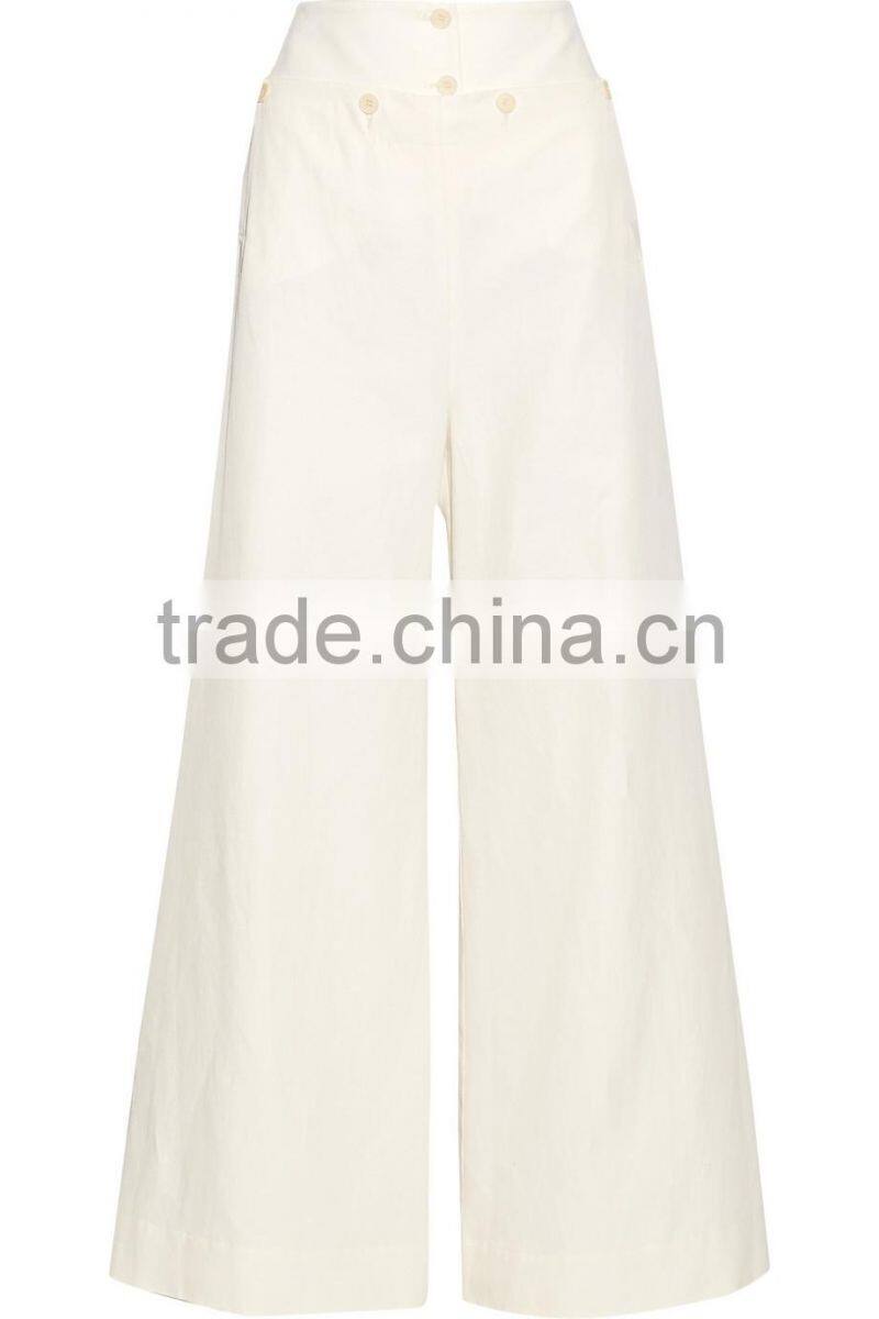 New Trendy 2015 Ivory slub twill wide-leg pants office lady wear to work business trousers