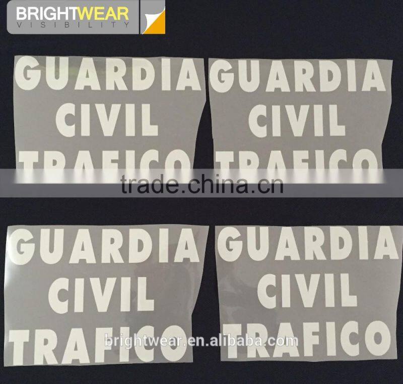 Relfective logo reflective letters reflective words be heated on polo shirt for Spain market