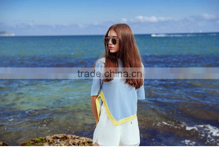 Summer new fashion irregular design short sleeve slim T-shirt in women's uique knitted top