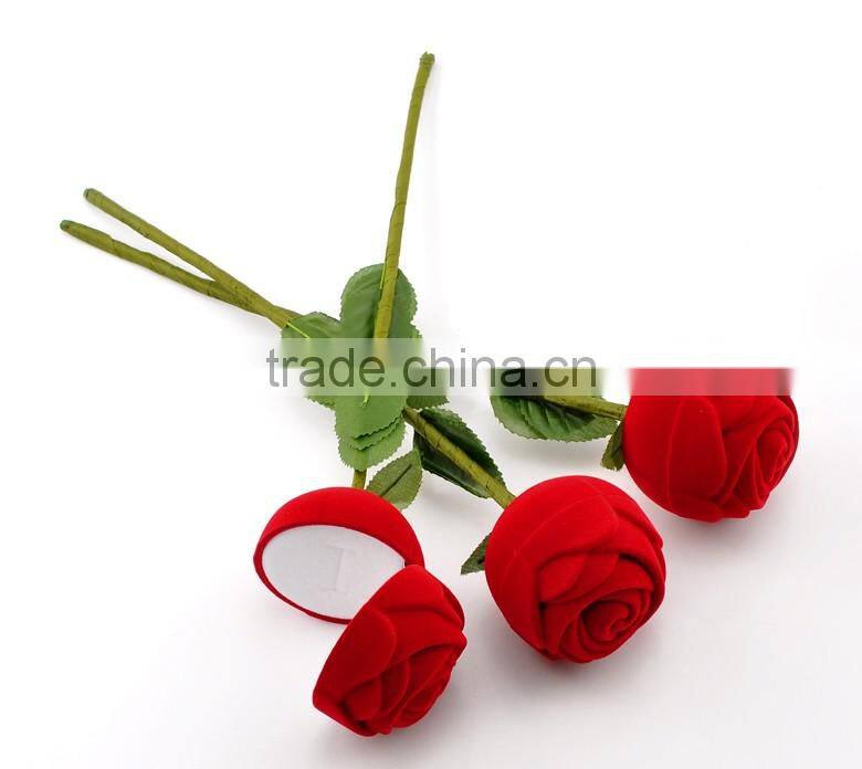 Wholesale Custom Red Rose Flower Velvet Rings Jewelry Display Box