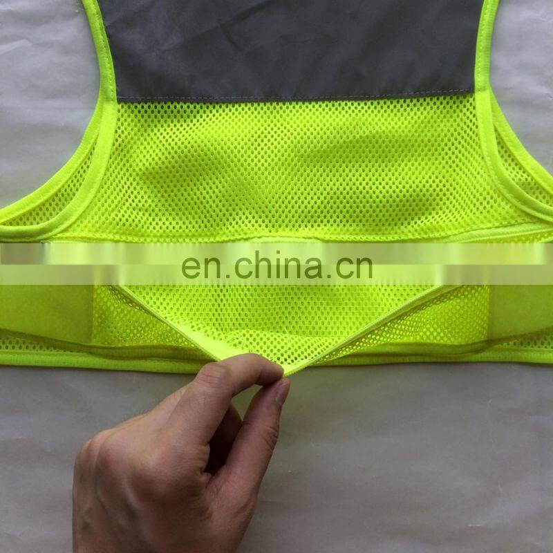 2017 wholesale night yellow mesh reflective running vest with pocket
