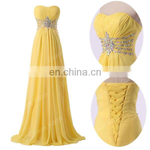 Grace Karin Strapless Sweetheart Long Chiffon Cheap Yellow Prom Dress Patterns CL6002