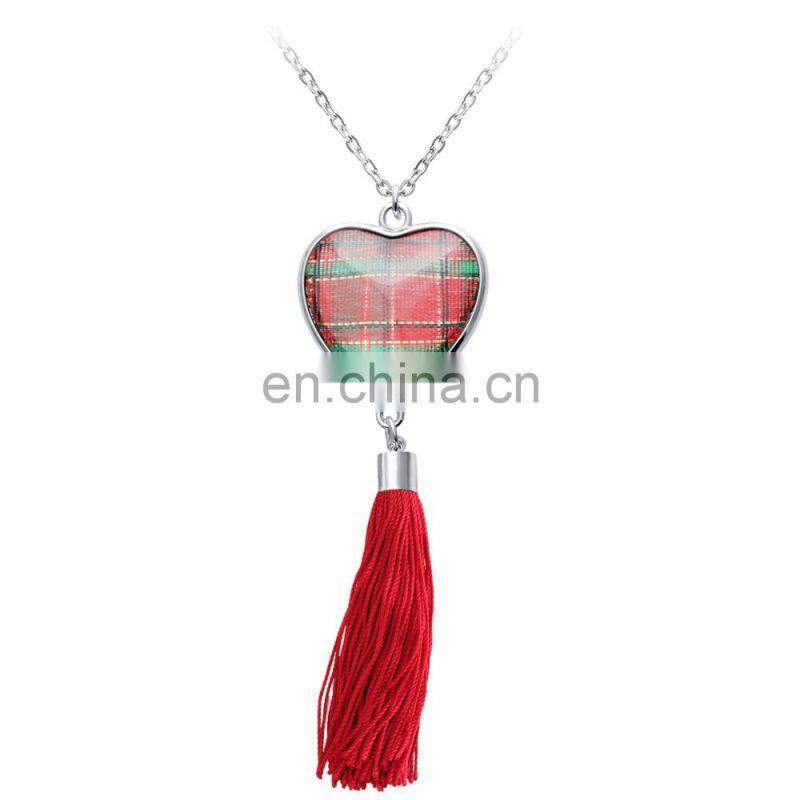 Fashionable New Glass Silk Heart Shaped Tassels Pendant Latest Design Simple Sliver Plated Chain Necklaces