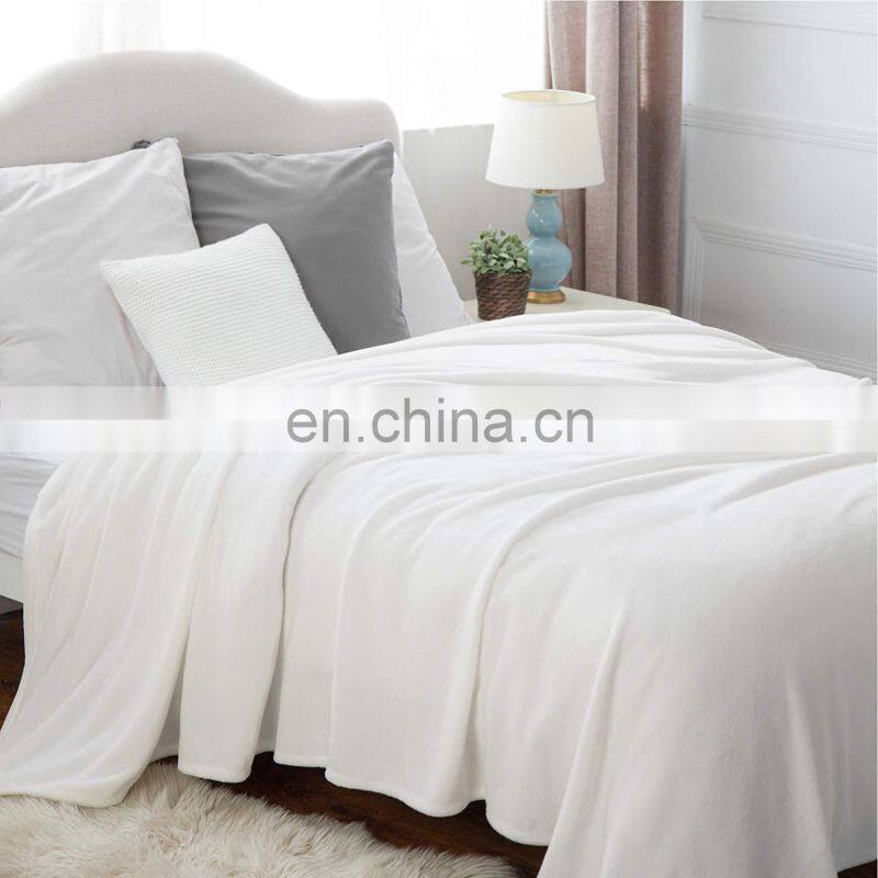All Season Flannel Fleece Plush Throw Velvet White Blanket for Bed Sofa Car