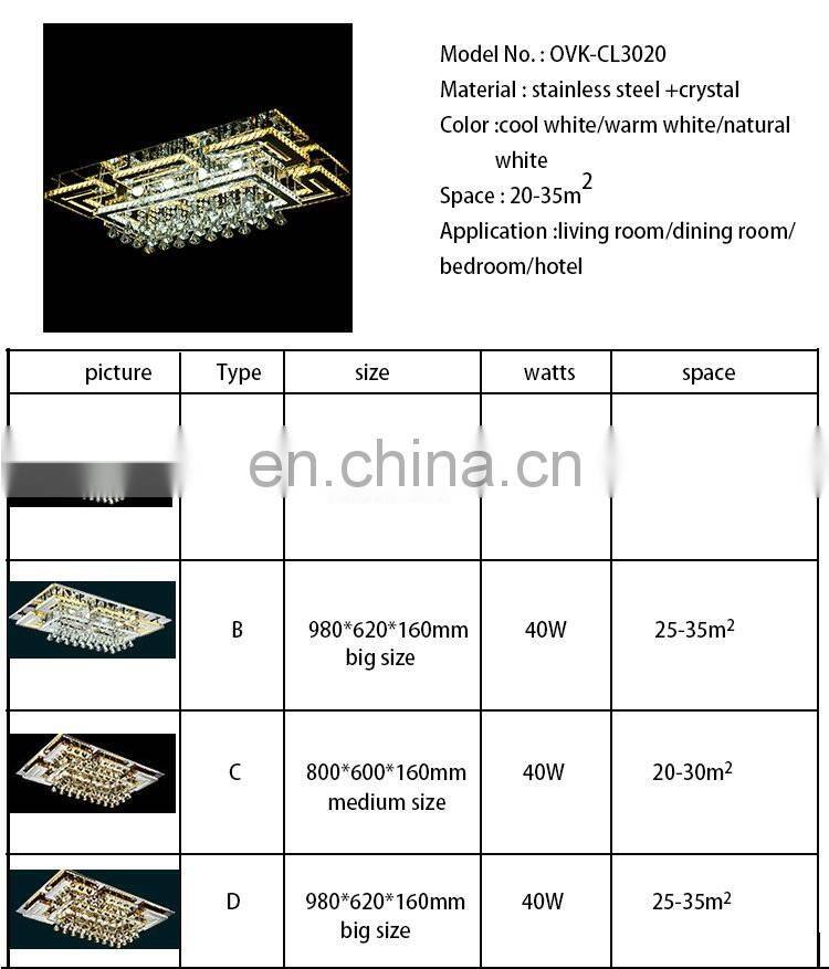 factory stock modern minimalist ceiling lamp Crystal rectangular lamp for bedroom dining room