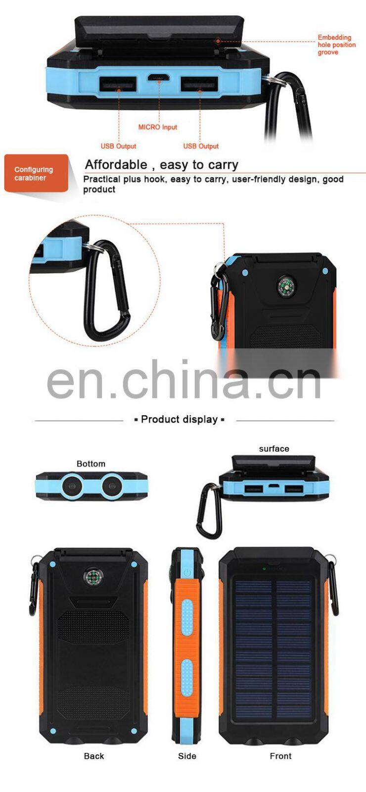 Hot Selling 8000 mah,Outdoor Waterproof Portable Solar Power Bank charger For smartphone sunlight Traveler