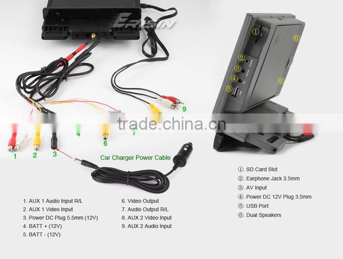 Erisin ES398 9" Car Monitor Headrest CD/CDG/MP4/MP3/WMA