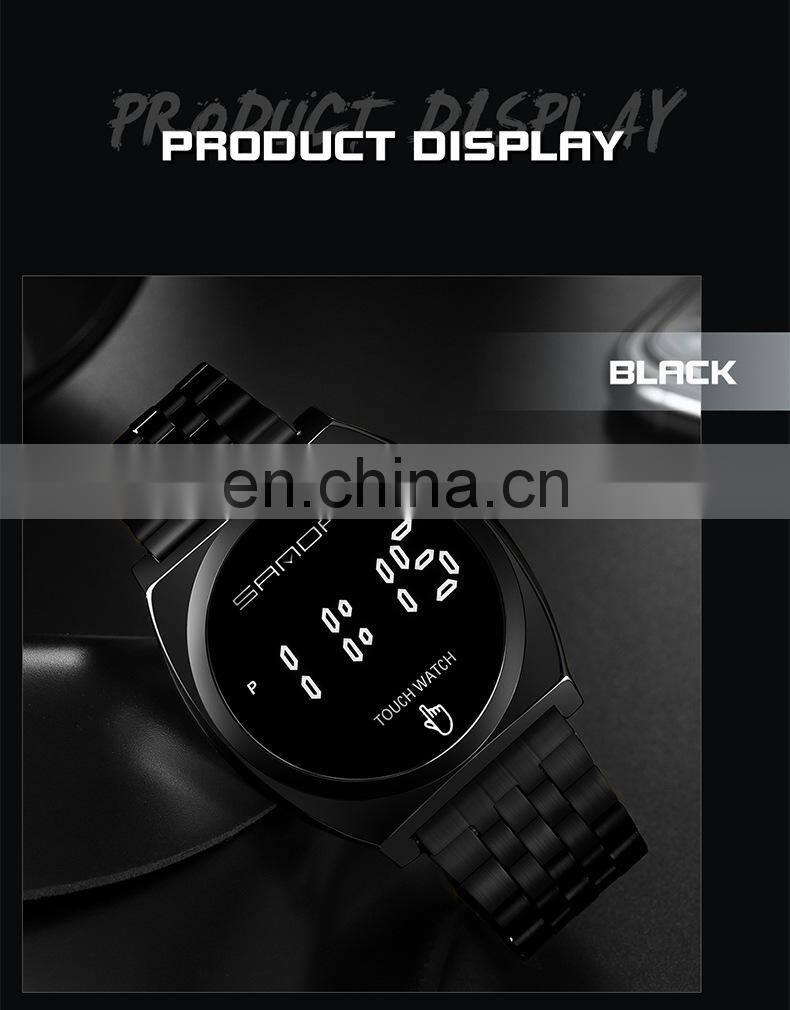 SANDA 8012 Mens Fashion Digital Business Watches Calendar Stainless Steel Week Display Back Light Wristwatch