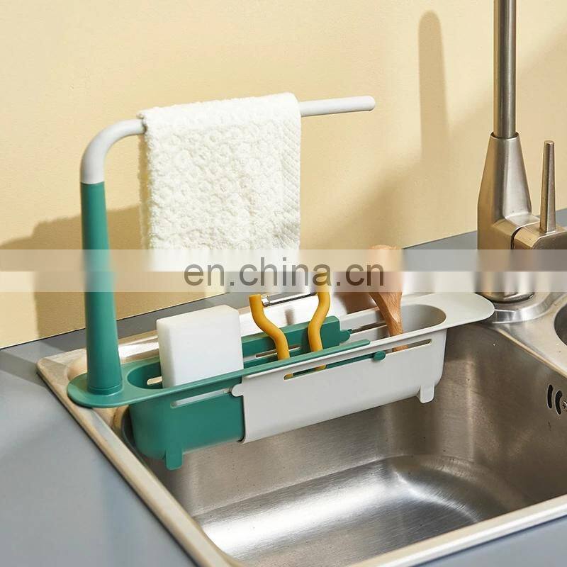 Telescopic Sink Shelf Kitchen Sink Organizer Soap Sponge Holder Towel Drain Rack Storage Basket Kitchen accessories gadget