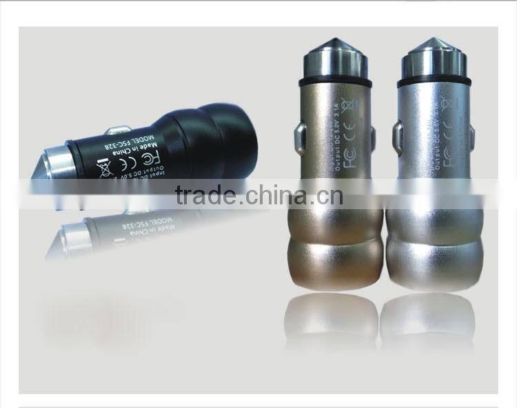 2015safety hammer car charger for cell phone ipad metal aluminum with broken window hammer design function