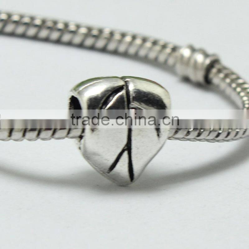 Wholesale Pdora Jewelry Accessories Leaf Shape Large Hole Metal Beads, Zinc Alloy Bracelets and Necklace Slide Beads