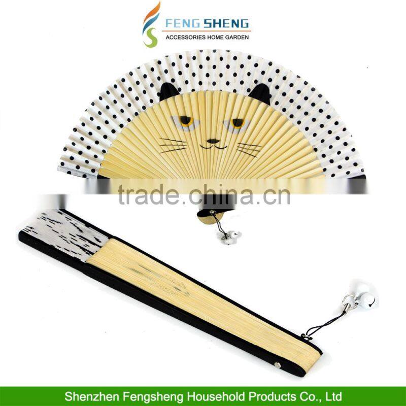 Cat Hand Fan Chinese Japanese Folding Bamboo Flower Wooden handfan