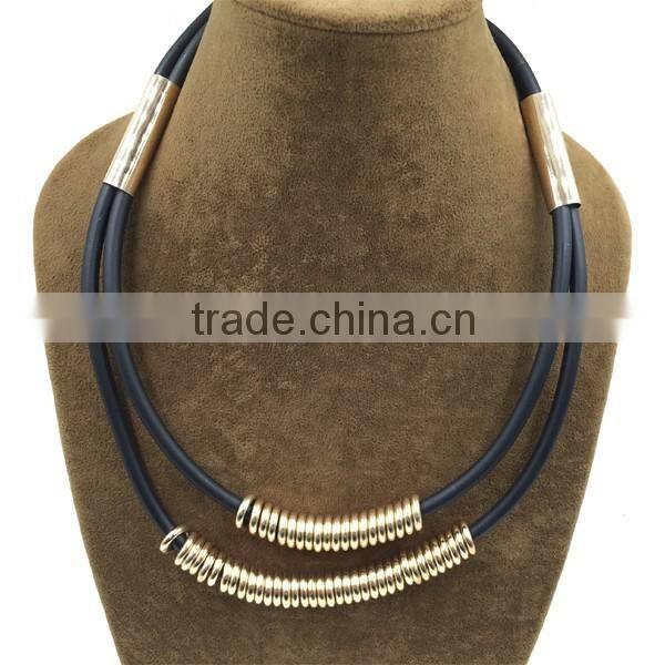 NNK-100918 Punk Double Layered Alloy Beaded Imitation Leather Fashion Statement Necklaces