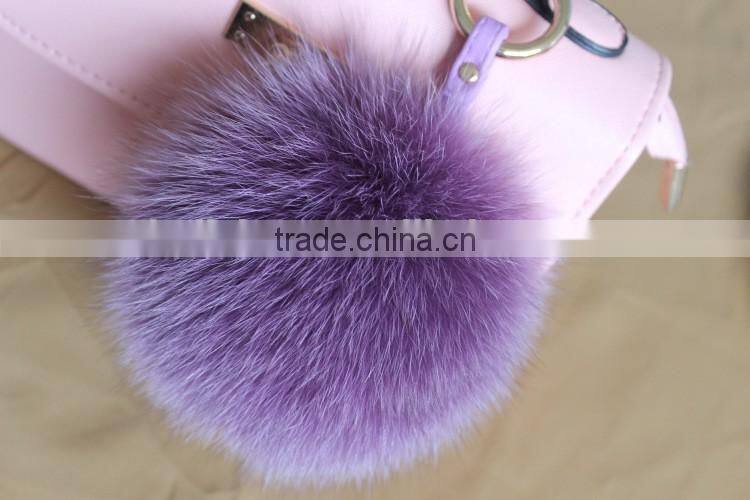 New Arrival Hot Selling 100% Real Fox Fur Pom Pom Leather Key Rings