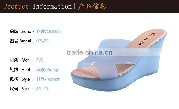 Wholesale Jelly Shoes Candy Color Glass Slipper Wedge Heel Slippers