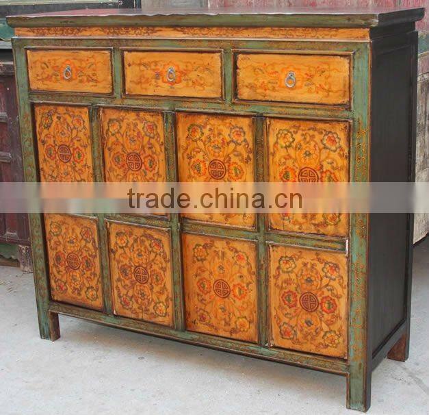 Tibetan antique six door three drawer hand painted cabinet