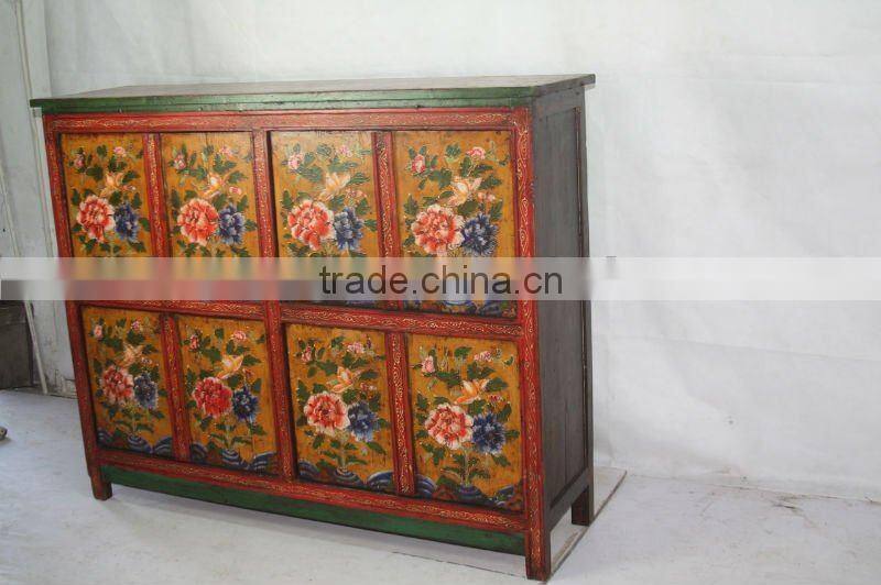 Chinese antique four drawer four door Tibet Cabinet with dragon painting